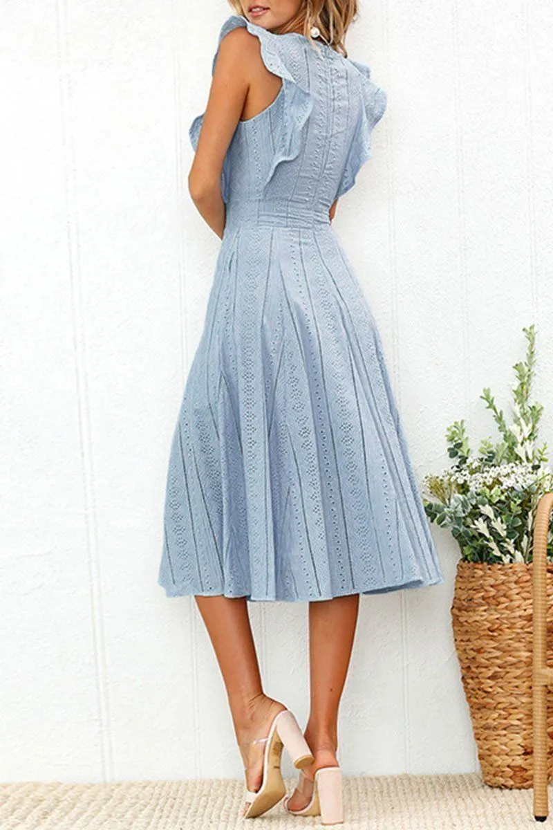 Elegant Flounce Lace Design Mid Calf Dress(2 Colors)