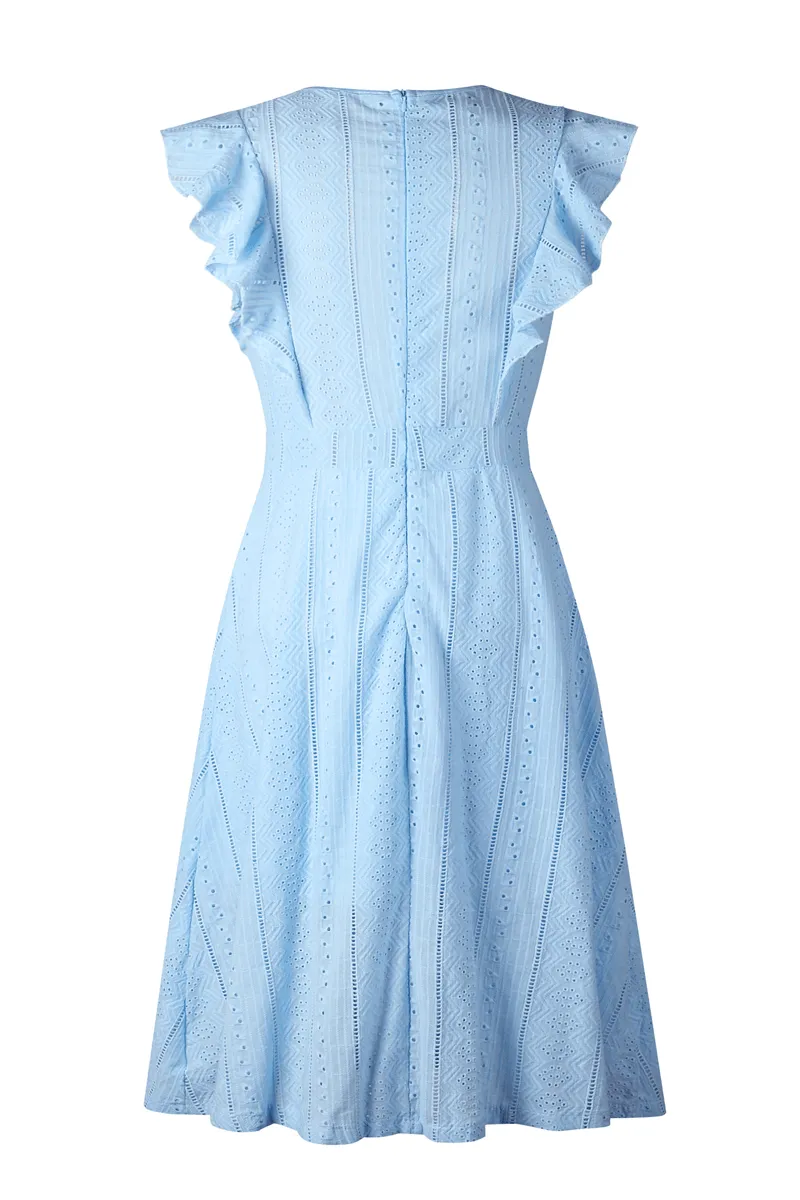 Elegant Flounce Lace Design Mid Calf Dress(2 Colors)