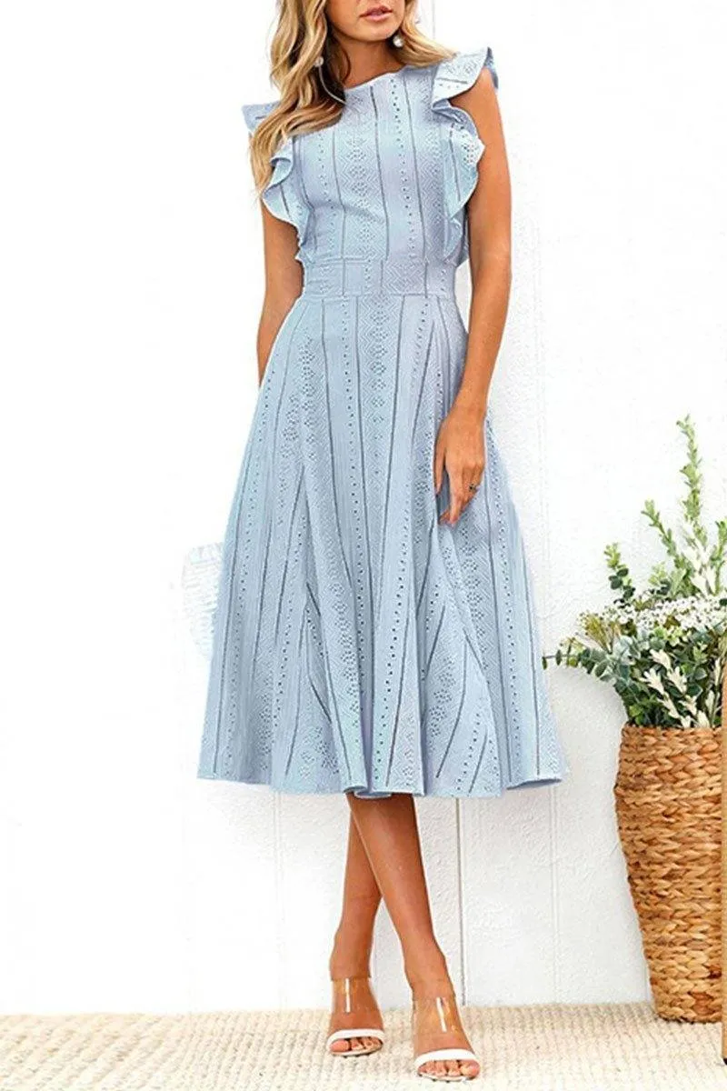 Elegant Flounce Lace Design Mid Calf Dress(2 Colors)