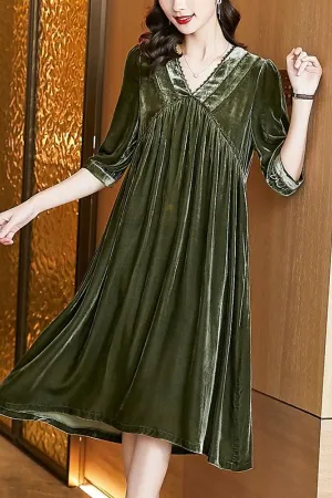 Elegant Milk Silk V Neck Midi Dress