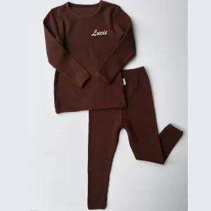 Embroidered Chocolate Ribbed Loungewear (CURRENTLY OUT OF STOCK)