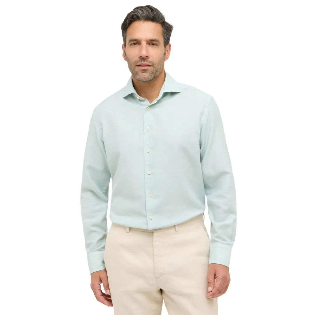 Eterna 1863 Modern Fit Cotton-Linen Shirt - Light Green