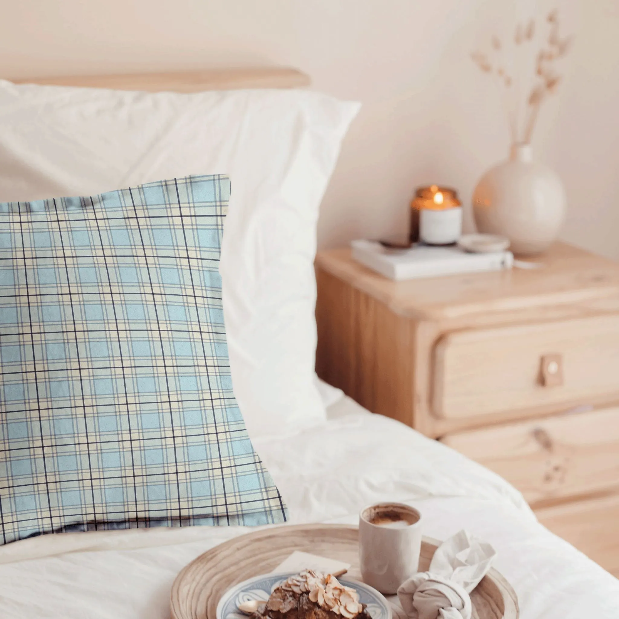 Fabric Linen Canvas - Plaid Ice Blue