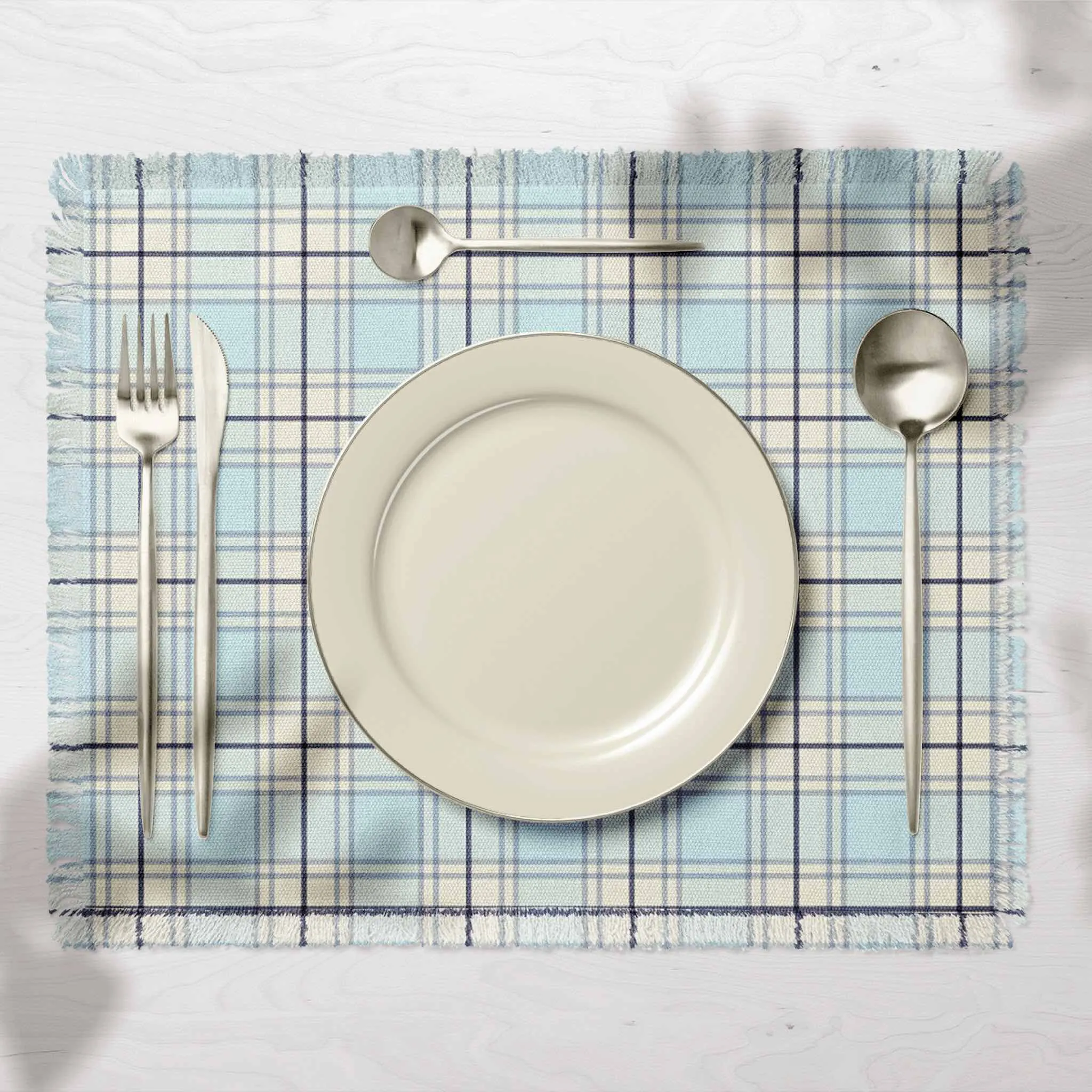 Fabric Linen Canvas - Plaid Ice Blue