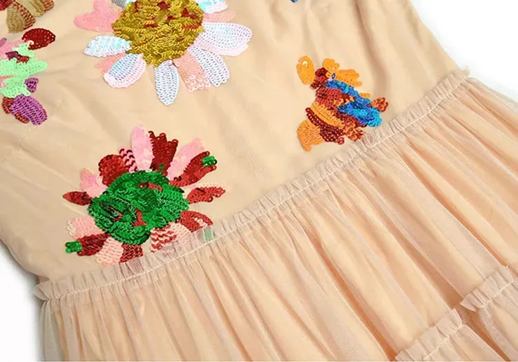 Fatima O-Neck Flare Sleeve Sequins Embroidery Elegant Party Dress