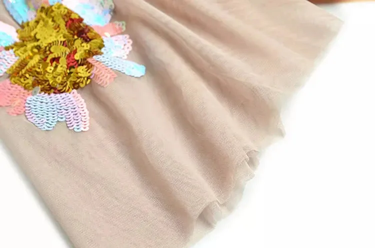 Fatima O-Neck Flare Sleeve Sequins Embroidery Elegant Party Dress