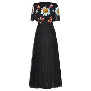 Fatima O-Neck Flare Sleeve Sequins Embroidery Elegant Party Dress