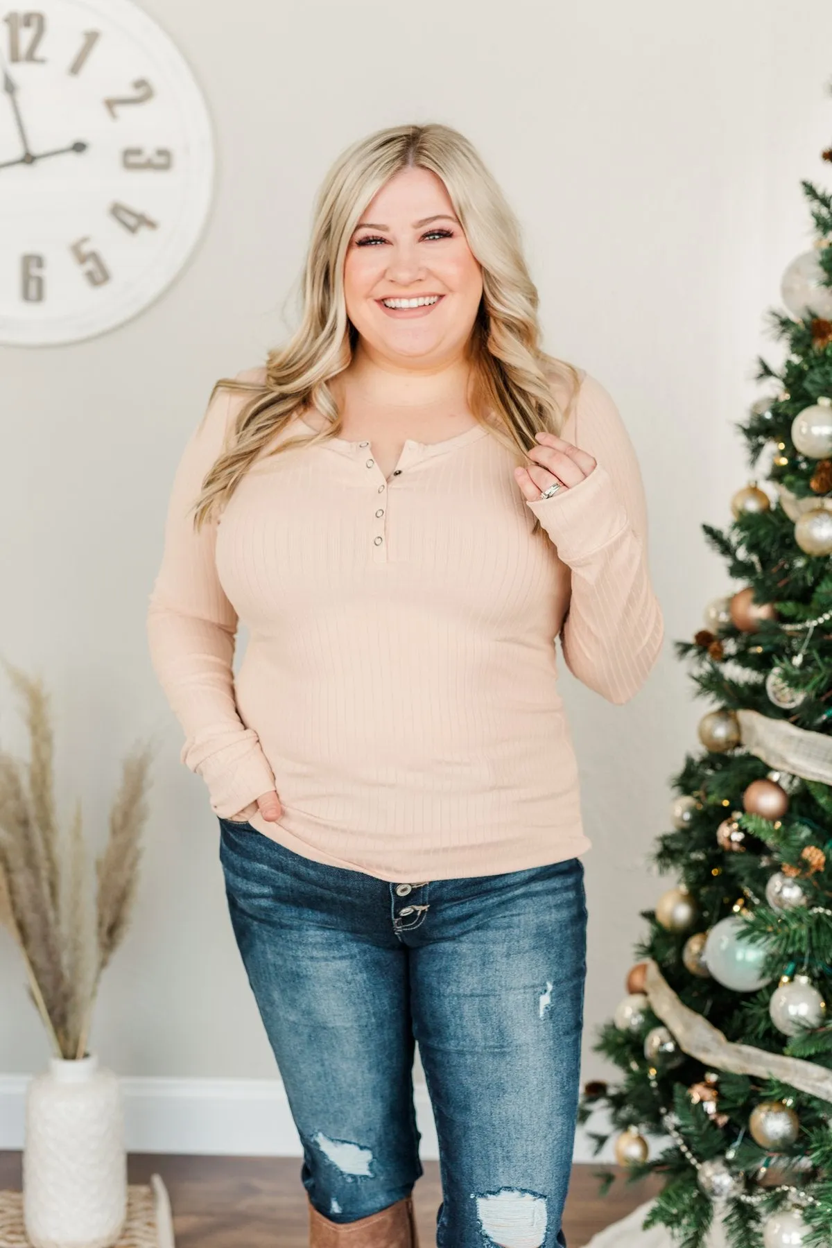 Finally Found You Button Henley Top- Natural