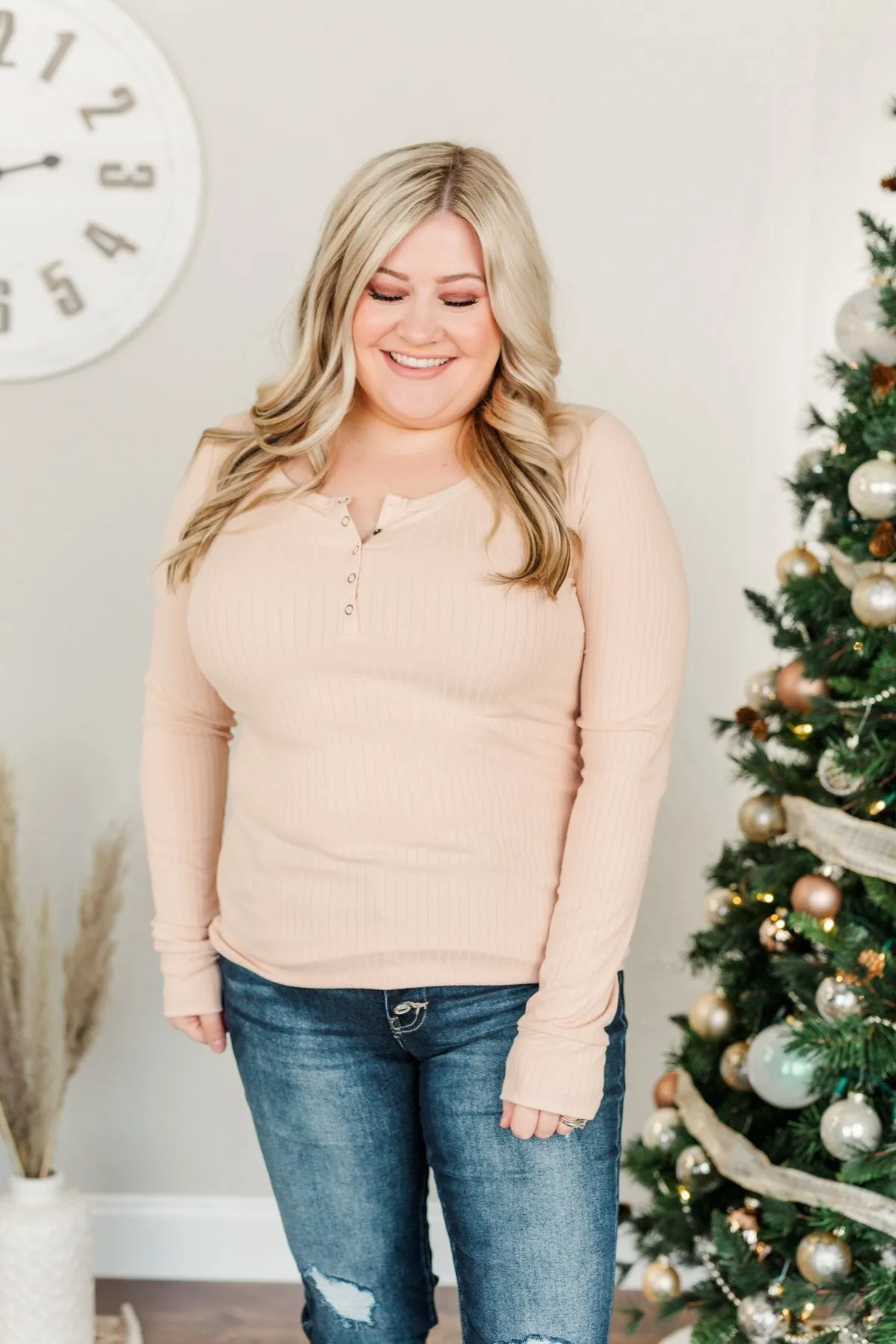 Finally Found You Button Henley Top- Natural