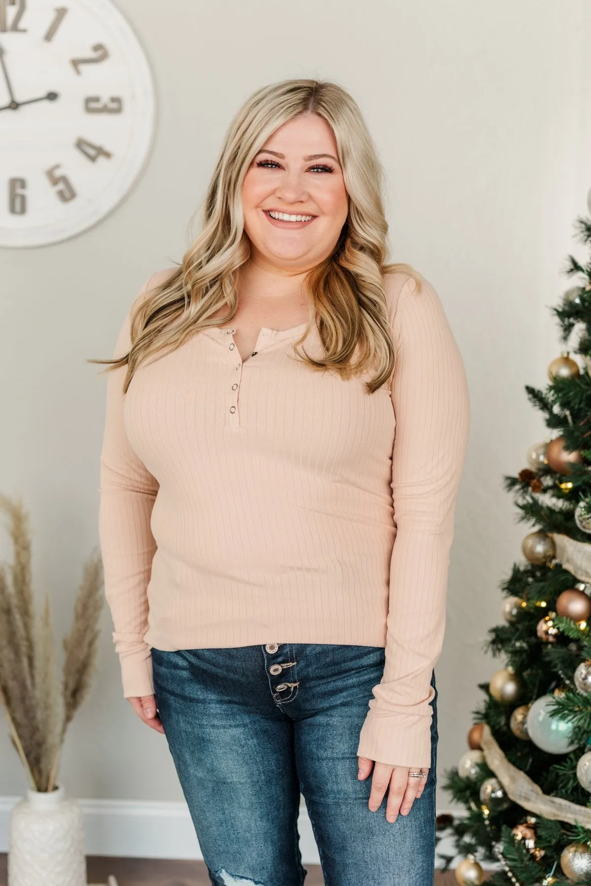 Finally Found You Button Henley Top- Natural
