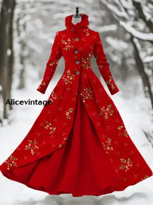 Floral Art Print Vintage Elegant Long Sleeve Maxi Dress Fake Two Piece Dress