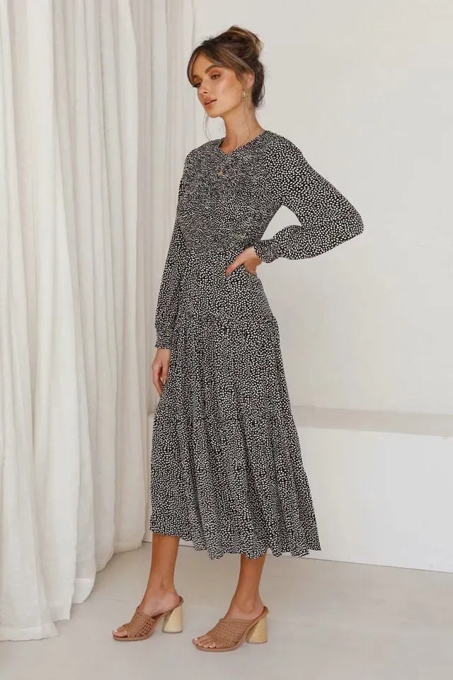 Floral Polka Dot Ruffled Puff Sleeve Maxi Midi Dresses