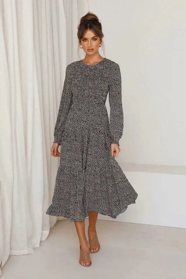 Floral Polka Dot Ruffled Puff Sleeve Maxi Midi Dresses
