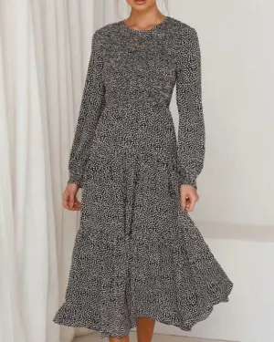 Floral Polka Dot Ruffled Puff Sleeve Maxi Midi Dresses