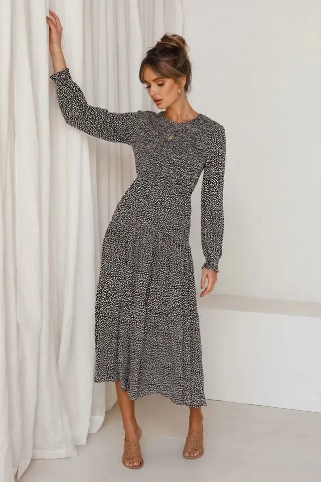 Floral Polka Dot Ruffled Puff Sleeve Maxi Midi Dresses