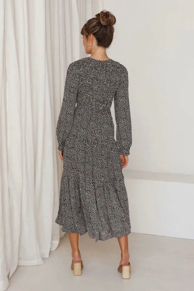 Floral Polka Dot Ruffled Puff Sleeve Maxi Midi Dresses