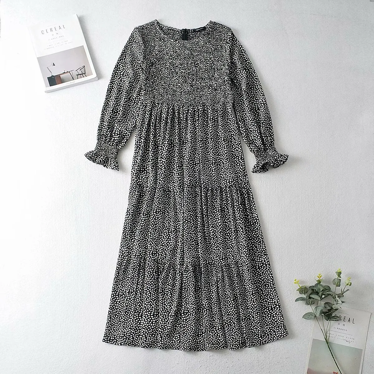 Floral Polka Dot Ruffled Puff Sleeve Maxi Midi Dresses