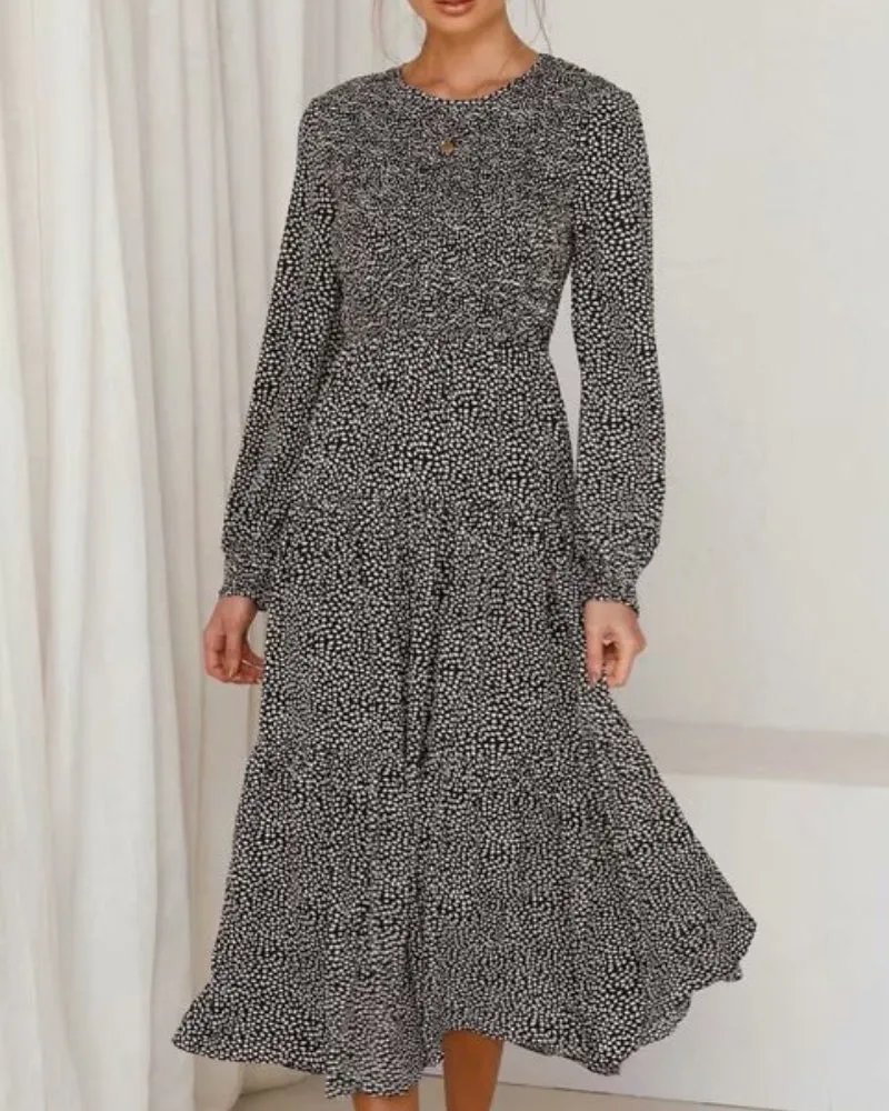 Floral Polka Dot Ruffled Puff Sleeve Maxi Midi Dresses