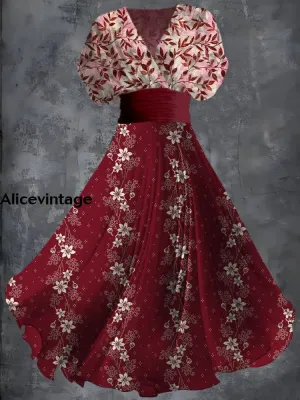 Floral Print Elegant Vintage Chic V-Neck Short Sleeve Maxi Dress