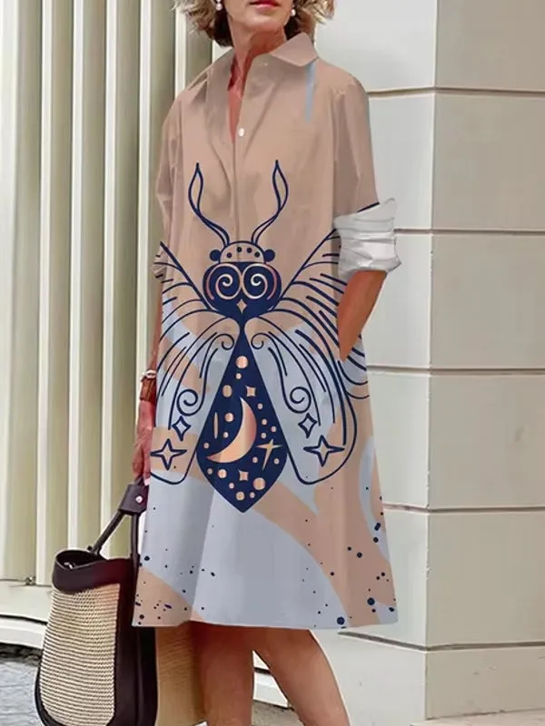 Floral Shirt Lapel Collar Midi Dress
