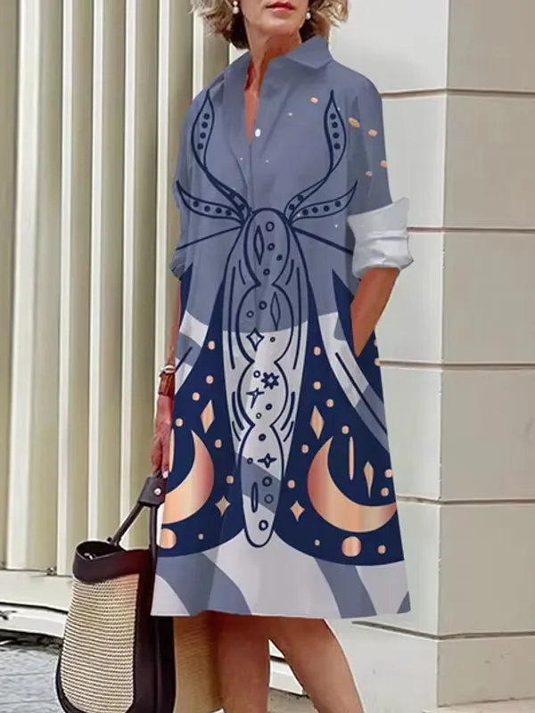 Floral Shirt Lapel Collar Midi Dress