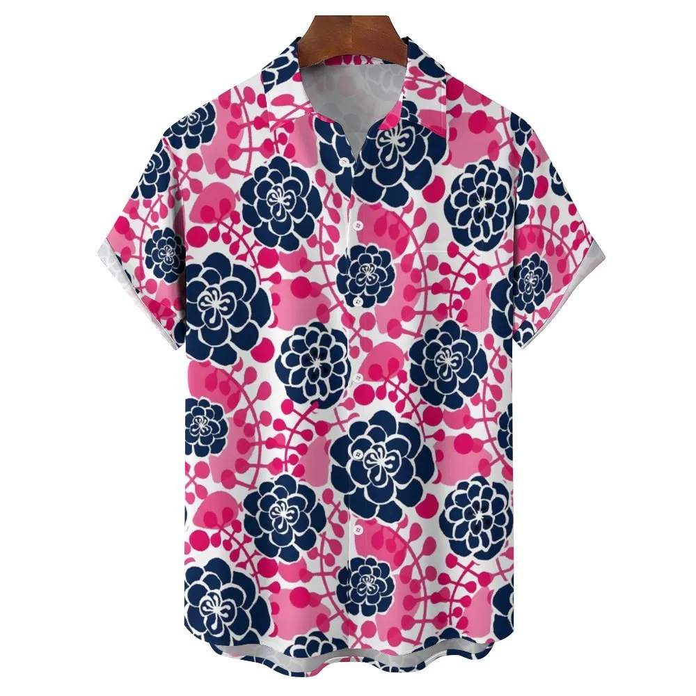 Flowers Print Men's Casual Short Sleeve Shirt 2402000346