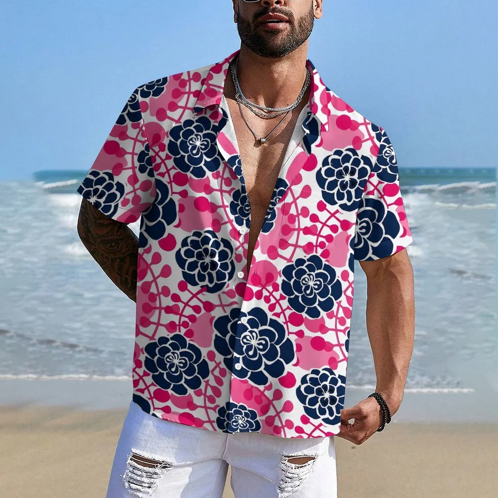 Flowers Print Men's Casual Short Sleeve Shirt 2402000346