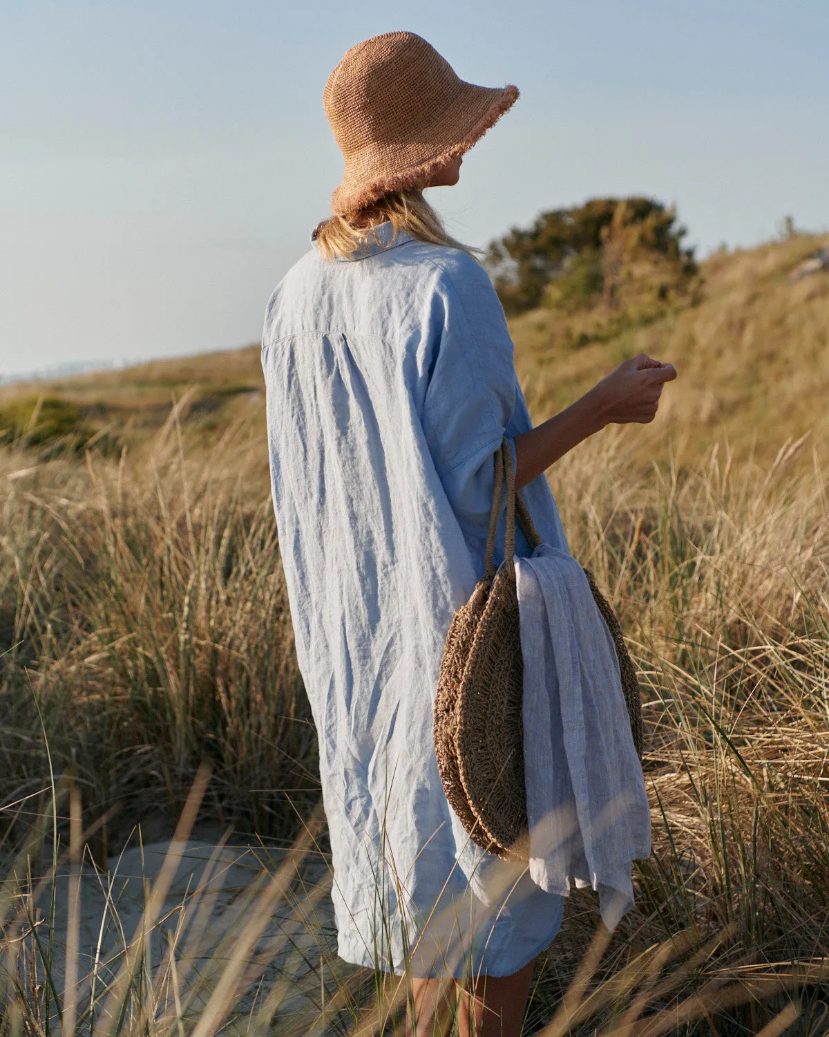 Gabi - Linen Shirt Dress in Light Blue