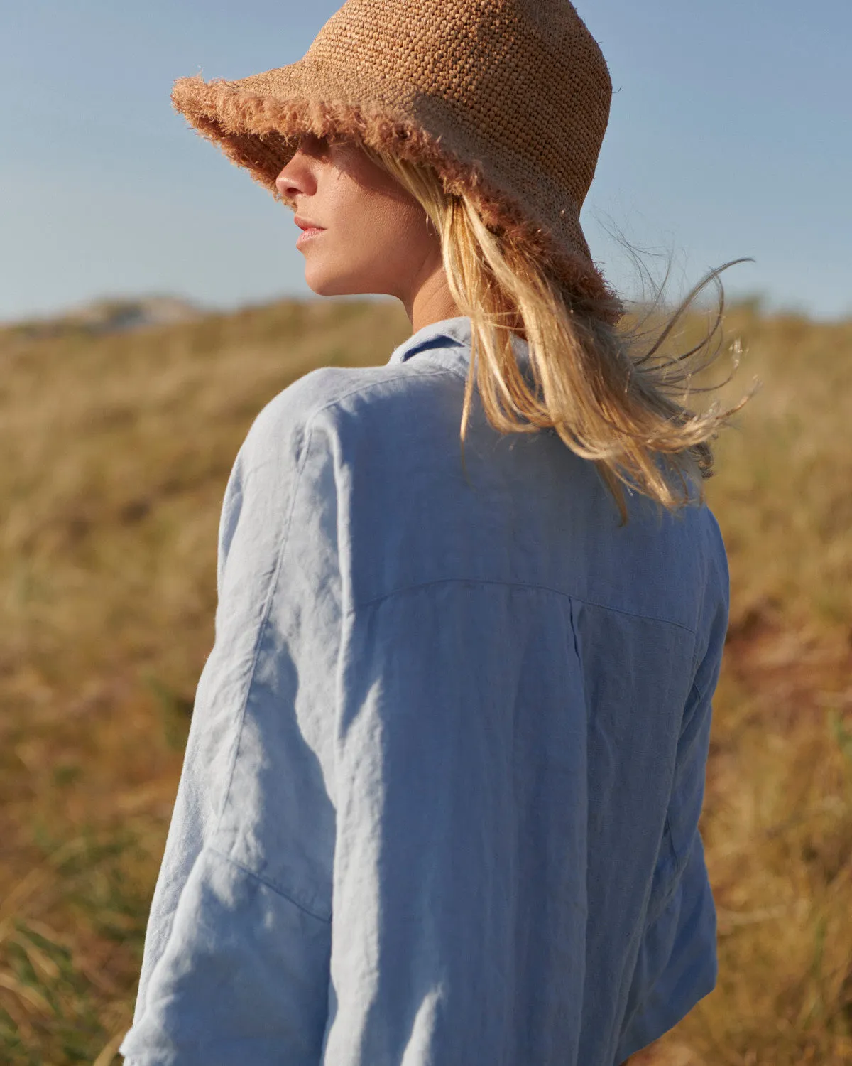 Gabi - Linen Shirt Dress in Light Blue