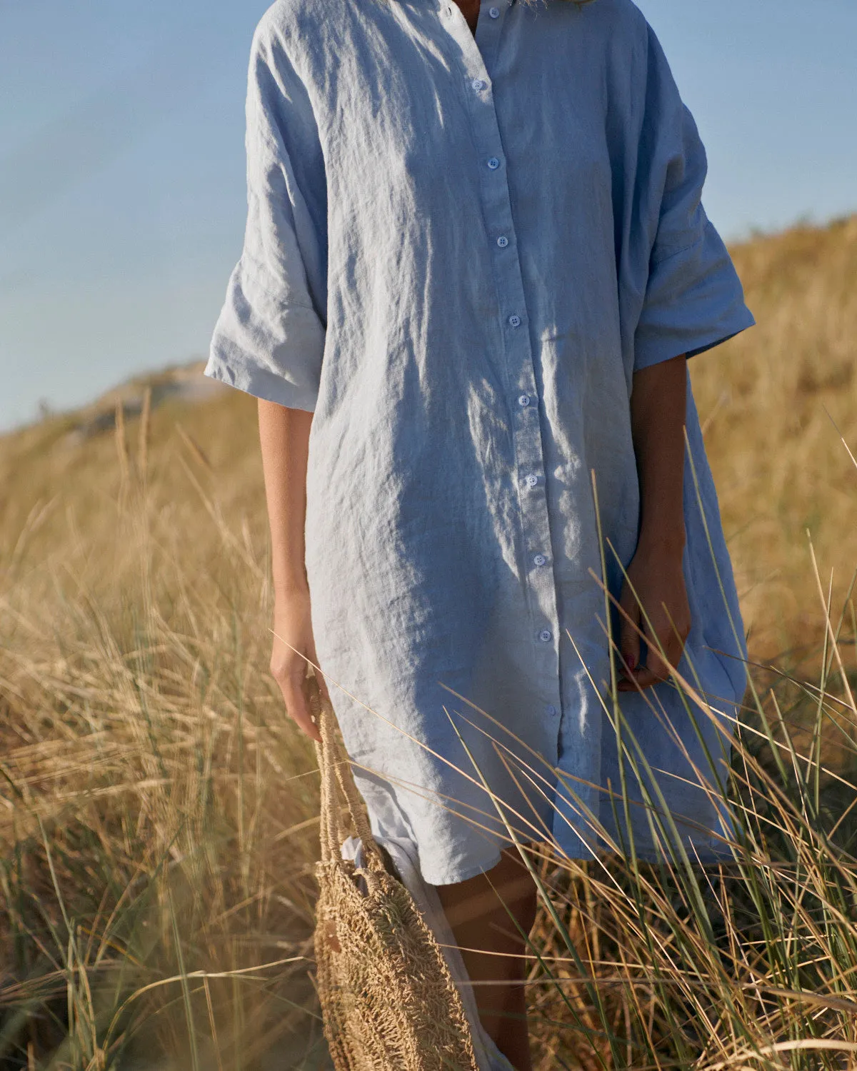 Gabi - Linen Shirt Dress in Light Blue