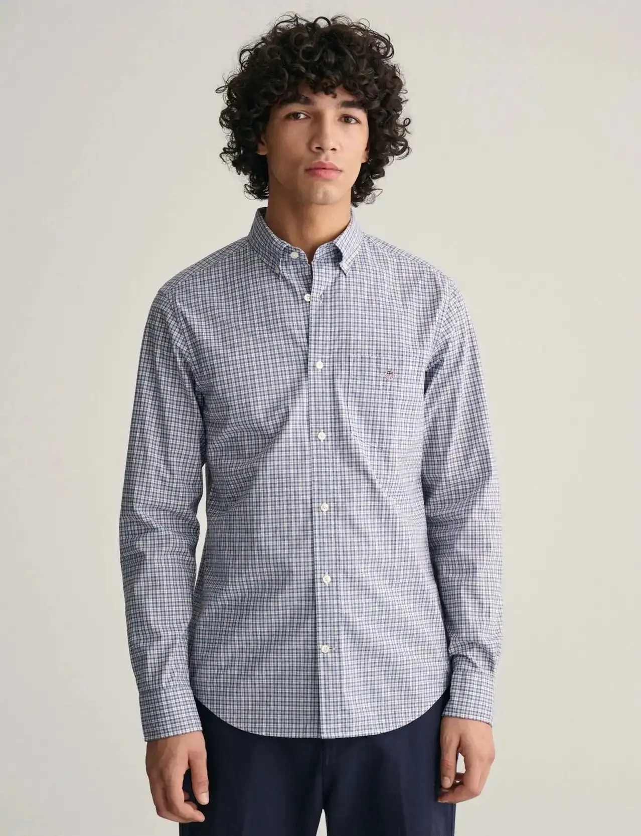 GANT Mens Regular Fit Microcheck Poplin Shirt Dove Blue