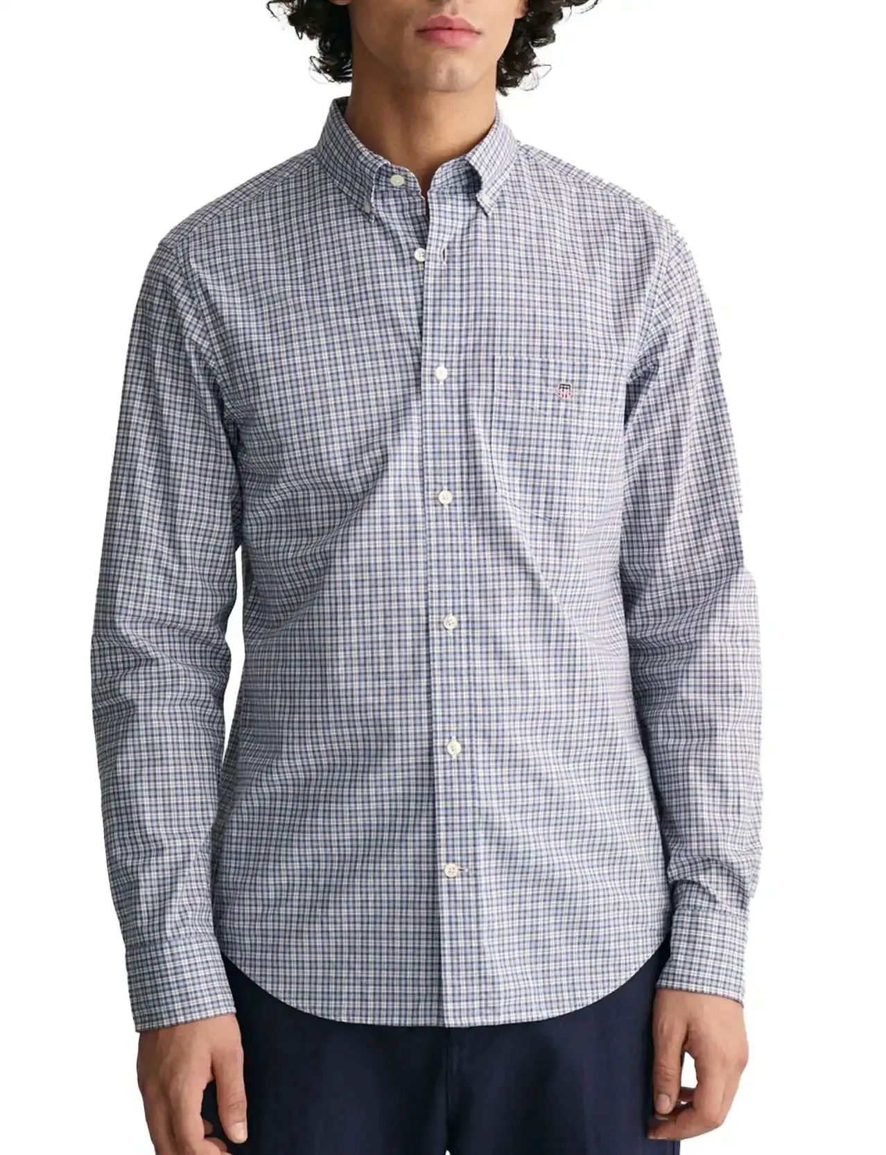 GANT Mens Regular Fit Microcheck Poplin Shirt Dove Blue