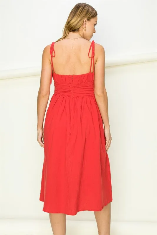 GET A CLUE TIE-STRAP MIDI DRESS, Hyfve