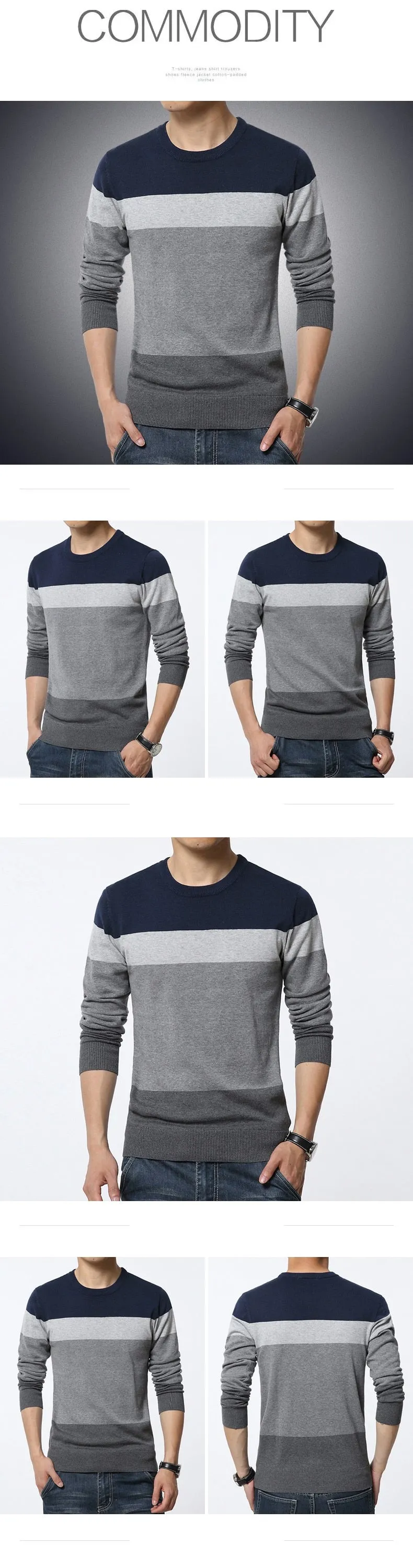 GoBliss Casual O-Neck Striped Slim Fit Mens Sweaters