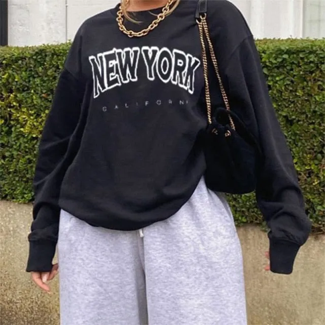 Goosudu Pink Black Letter Print Oversized Crewneck Sweatshirt Women Loose O Neck Long Sleeve Pullover Thin Fashion Tops Spring Fall