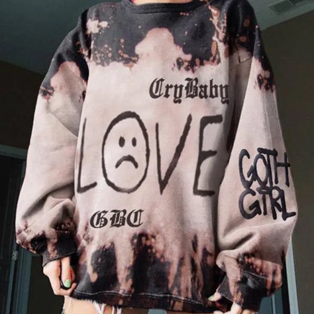 Goosudu Pink Black Letter Print Oversized Crewneck Sweatshirt Women Loose O Neck Long Sleeve Pullover Thin Fashion Tops Spring Fall