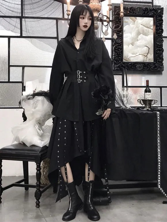 Gothic SK Dress Black Skirt Polyester Daily Casual Long Skirt
