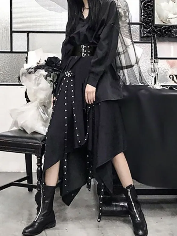 Gothic SK Dress Black Skirt Polyester Daily Casual Long Skirt