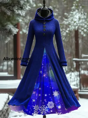 Gradient Art Print Vintage Elegant Long Sleeve Maxi Dress Fake Two Piece Dress