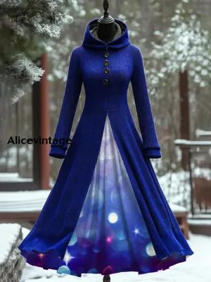 Gradient Art Print Vintage Elegant Long Sleeve Maxi Dress Fake Two Piece Dress