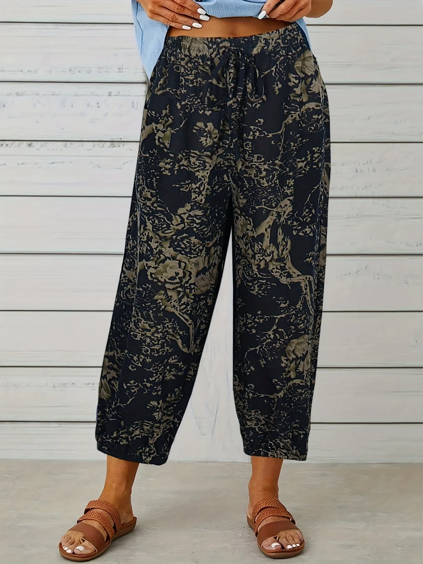 Graublaue Blumenhose Leichtigkeit - Marina