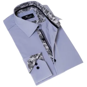 Gray inside Floral Men's  Slim Fit Designer Dress Shirt - Tailored Cotton Shirts for Work and Casual Wear