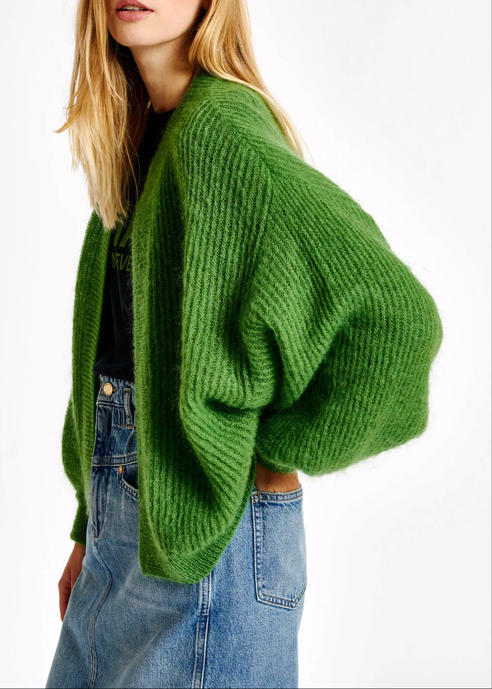 Green mohair and wool blend cardigan