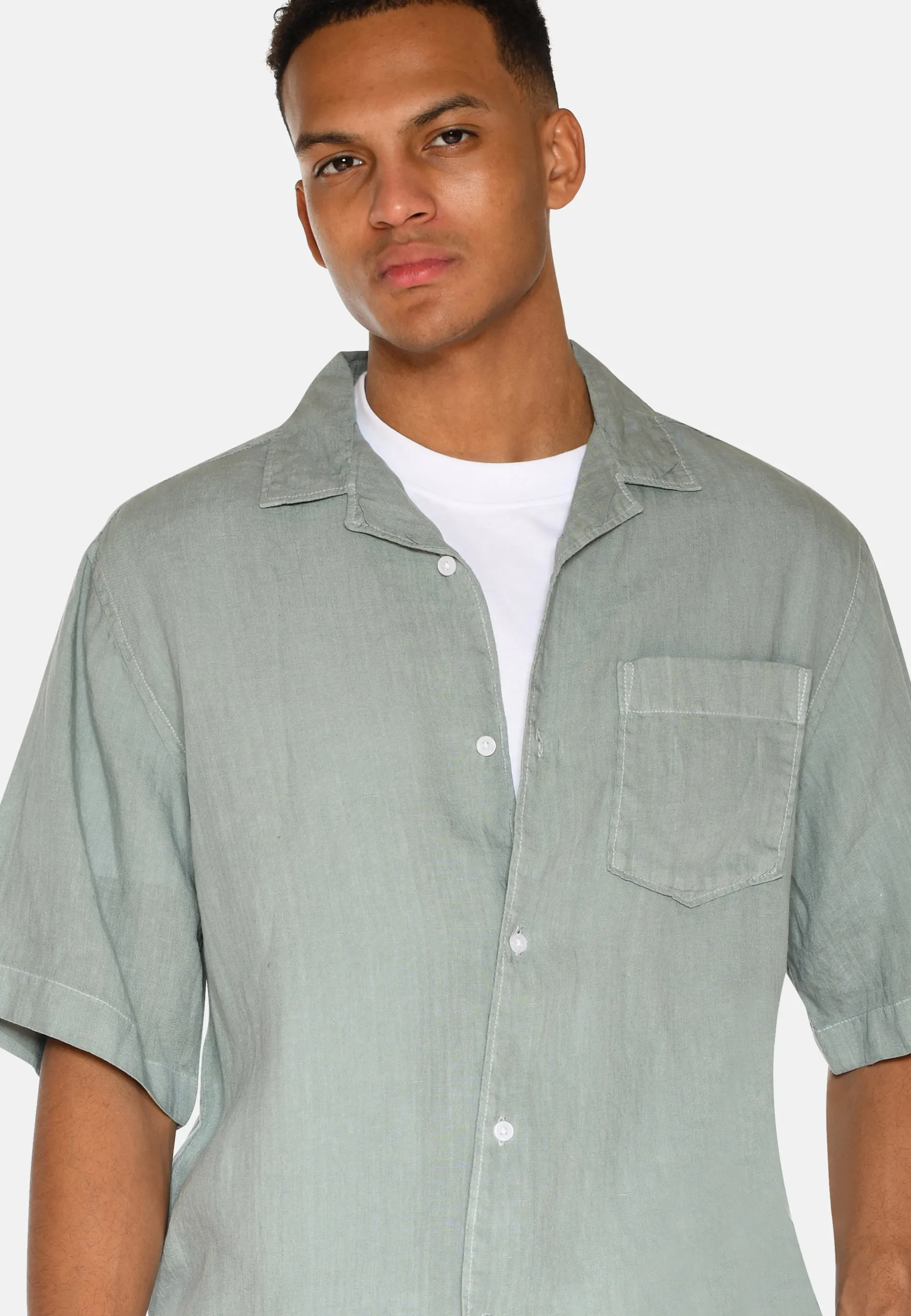 Hayden short sleeved linen shirt 4115 - Gray Mist