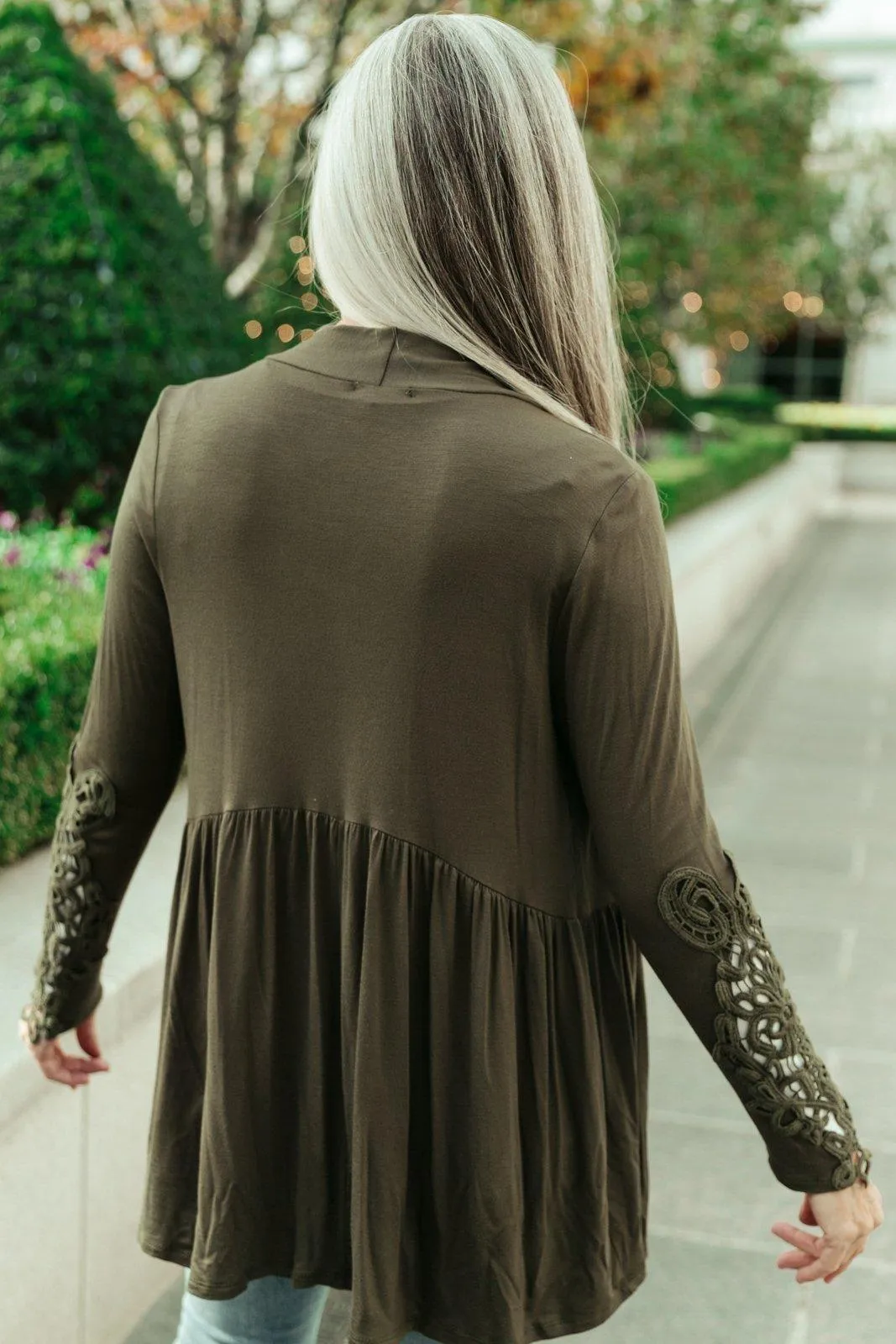Hazel Blues® | Little Bit Of Lace Cardigan In Olive