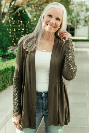 Hazel Blues® | Little Bit Of Lace Cardigan In Olive