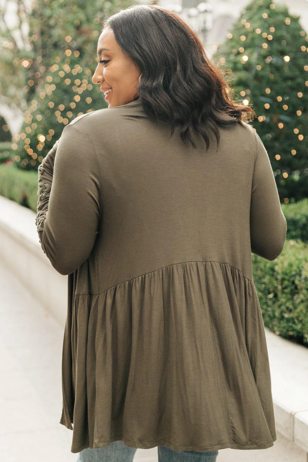 Hazel Blues® | Little Bit Of Lace Cardigan In Olive