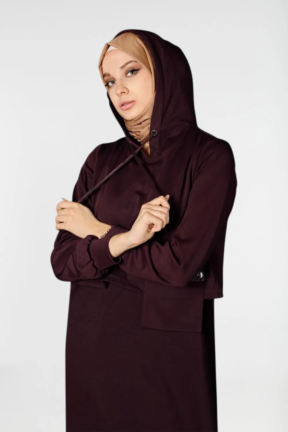 Hooded 2-Piece Turkish Jilbab with Pocket | Claret Red