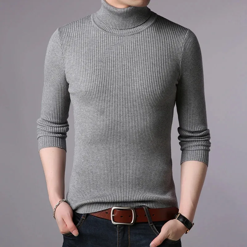 Hot 2023 New Autumn Winter Brand  Men black Turtleneck Slim Fit Winter Pullover Men Solid Breathable Color Knitted Sweater Men