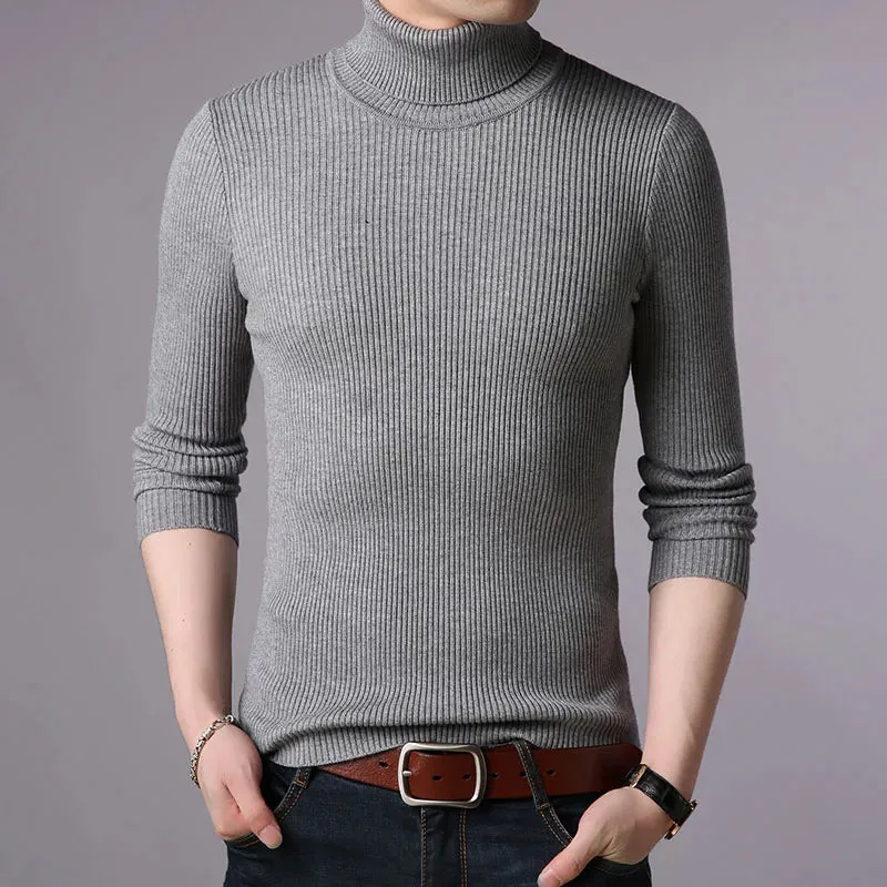 Hot 2023 New Autumn Winter Brand  Men black Turtleneck Slim Fit Winter Pullover Men Solid Breathable Color Knitted Sweater Men
